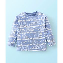 Babyhug Cotton Jersey Full Sleeves Night Suit Trucks Print - Blue