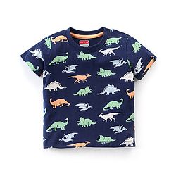 Babyhug Cotton Knit Half Sleeves Night Suit with Dino Print - Navy Blue