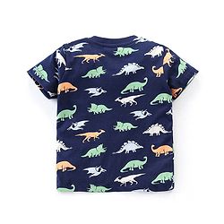 Babyhug Cotton Knit Half Sleeves Night Suit with Dino Print - Navy Blue