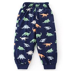 Babyhug Cotton Knit Half Sleeves Night Suit with Dino Print - Navy Blue