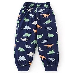 Babyhug Cotton Knit Half Sleeves Night Suit with Dino Print - Navy Blue