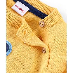 Babyhug Organic Cotton Knit Full Sleeves Striped Sweater with Teddy Applique - Navy & Yellow