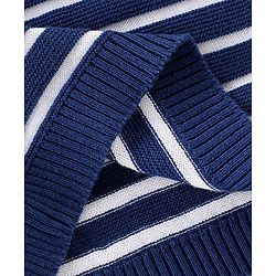 Babyhug Organic Cotton Knit Full Sleeves Striped Sweater with Teddy Applique - Navy & Yellow