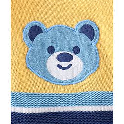 Babyhug Organic Cotton Knit Full Sleeves Striped Sweater with Teddy Applique - Navy & Yellow