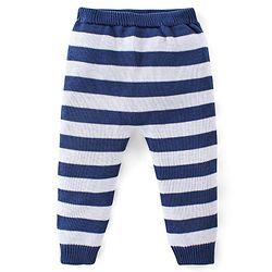 Babyhug Organic Cotton Knit Full Sleeves Striped Sweater Set with Penguin Design - Navy & Grey