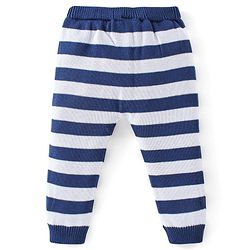 Babyhug Organic Cotton Knit Full Sleeves Striped Sweater Set with Penguin Design - Navy & Grey