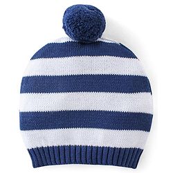 Babyhug Organic Cotton Knit Full Sleeves Striped Sweater Set with Penguin Design - Navy & Grey
