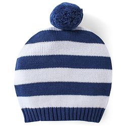 Babyhug Organic Cotton Knit Full Sleeves Striped Sweater Set with Penguin Design - Navy & Grey