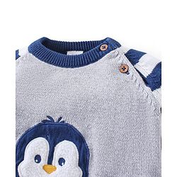 Babyhug Organic Cotton Knit Full Sleeves Striped Sweater Set with Penguin Design - Navy & Grey