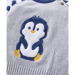 Babyhug Organic Cotton Knit Full Sleeves Striped Sweater Set with Penguin Design - Navy & Grey