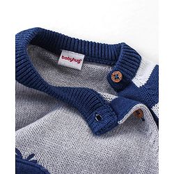Babyhug Organic Cotton Knit Full Sleeves Striped Sweater Set with Penguin Design - Navy & Grey
