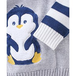 Babyhug Organic Cotton Knit Full Sleeves Striped Sweater Set with Penguin Design - Navy & Grey