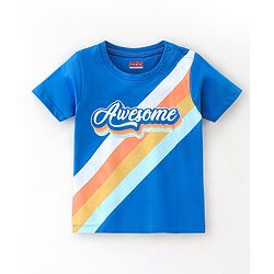 Babyhug 100% Cotton Knit Half Sleeves T-Shirt with Graphics Text Print - Blue