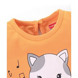 Babyhug Cotton Half Sleeves Tee With Kitty Graphics- Orange