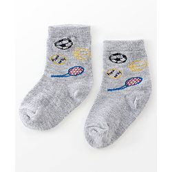 Cutewalk By Babyhug Cotton Anti Bacterial Ankle Length Striped & Ball Print Socks Pack of 3 - Grey White & Blue