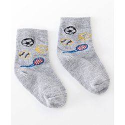 Cutewalk By Babyhug Cotton Anti Bacterial Ankle Length Striped & Ball Print Socks Pack of 3 - Grey White & Blue