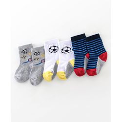 Cutewalk By Babyhug Cotton Anti Bacterial Ankle Length Striped & Ball Print Socks Pack of 3 - Grey White & Blue