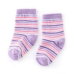 Cutewalk By Babyhug Cotton Anti Bacterial Ankle Length Striped Socks Pack of 3 - Purple & Pink