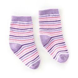 Cutewalk By Babyhug Cotton Anti Bacterial Ankle Length Striped Socks Pack of 3 - Purple & Pink