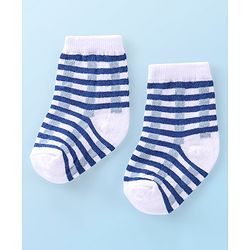 Cutewalk By Babyhug Anti Bacterial Ankle Length Socks Stripes & Bicycle Design Pack of 3- White & Blue