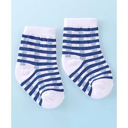 Cutewalk By Babyhug Anti Bacterial Ankle Length Socks Stripes & Bicycle Design Pack of 3- White & Blue