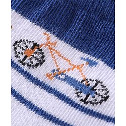 Cutewalk By Babyhug Anti Bacterial Ankle Length Socks Stripes & Bicycle Design Pack of 3- White & Blue