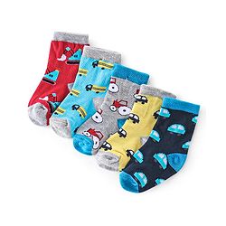 Cutewalk By Babyhug Cotton Anti Bacterial Ankle Length Car Print Socks Pack of 5 - Red Blue & Grey