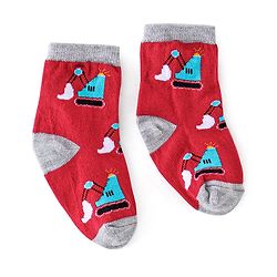Cutewalk By Babyhug Cotton Anti Bacterial Ankle Length Car Print Socks Pack of 5 - Red Blue & Grey