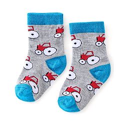 Cutewalk By Babyhug Cotton Anti Bacterial Ankle Length Car Print Socks Pack of 5 - Red Blue & Grey
