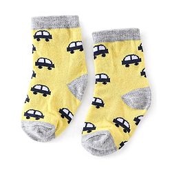 Cutewalk By Babyhug Cotton Anti Bacterial Ankle Length Car Print Socks Pack of 5 - Red Blue & Grey