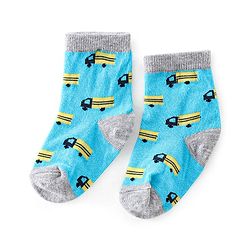 Cutewalk By Babyhug Cotton Anti Bacterial Ankle Length Car Print Socks Pack of 5 - Red Blue & Grey