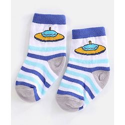 Cutewalk By Babyhug Cotton Anti Bacterial Ankle Length Space Design Socks Pack of 5 - Grey Blue & White