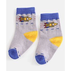 Cutewalk By Babyhug Cotton Anti Bacterial Ankle Length Space Design Socks Pack of 5 - Grey Blue & White