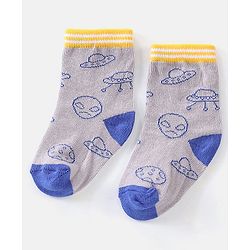 Cutewalk By Babyhug Cotton Anti Bacterial Ankle Length Space Design Socks Pack of 5 - Grey Blue & White