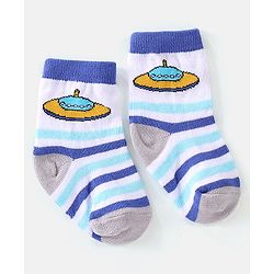 Cutewalk By Babyhug Cotton Anti Bacterial Ankle Length Space Design Socks Pack of 5 - Grey Blue & White