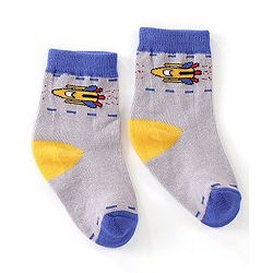 Cutewalk By Babyhug Cotton Anti Bacterial Ankle Length Space Design Socks Pack of 5 - Grey Blue & White