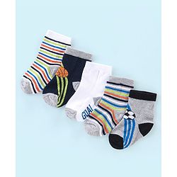 Cute Walk by Babyhug Cotton Knit Anti Bacterial Ankle Length Socks Stripes & Ball Design Pack of 5 - Black Grey & White