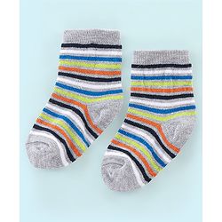 Cute Walk by Babyhug Cotton Knit Anti Bacterial Ankle Length Socks Stripes & Ball Design Pack of 5 - Black Grey & White