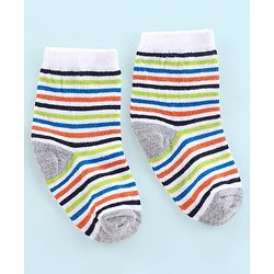 Cute Walk by Babyhug Cotton Knit Anti Bacterial Ankle Length Socks Stripes & Ball Design Pack of 5 - Black Grey & White