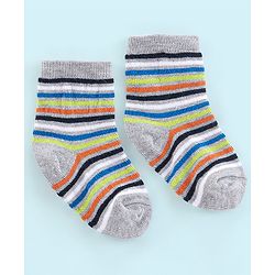 Cute Walk by Babyhug Cotton Knit Anti Bacterial Ankle Length Socks Stripes & Ball Design Pack of 5 - Black Grey & White