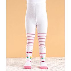 Cute Walk by Babyhug Cotton Antibacterial Striped Footed Tights - White
