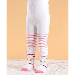Cute Walk by Babyhug Cotton Antibacterial Striped Footed Tights - White