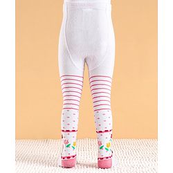 Cute Walk by Babyhug Cotton Antibacterial Striped Footed Tights - White
