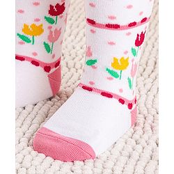 Cute Walk by Babyhug Cotton Antibacterial Striped Footed Tights - White