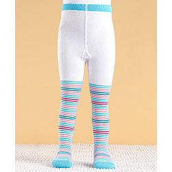 Cute Walk by Babyhug Cotton Antibacterial Striped Footed Tights - White