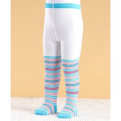 Cute Walk by Babyhug Cotton Antibacterial Striped Footed Tights - White