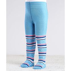 Cute Walk by Babyhug Cotton Antibacterial Striped Footed Tights - Blue