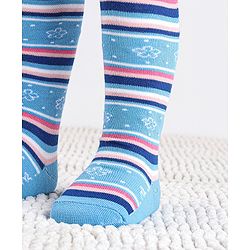 Cute Walk by Babyhug Cotton Antibacterial Striped Footed Tights - Blue