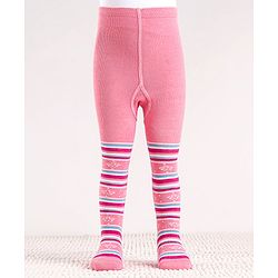 Cute Walk by Babyhug Cotton Antibacterial Striped Footed Tights - Pink