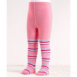 Cute Walk by Babyhug Cotton Antibacterial Striped Footed Tights - Pink